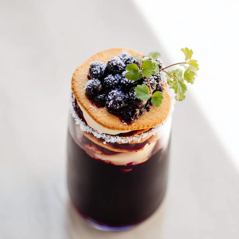 Refreshing Crème de Cassis dessert with chilled mascarpone, perfect for a fast, elegant serving.