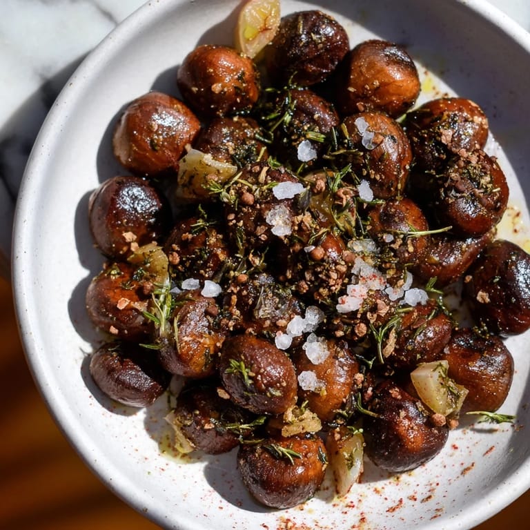 Plat de mélange de châtaignes aux herbes, doré à la perfection et parfumé.