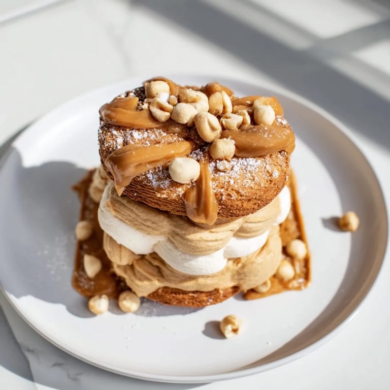 Elegant Quick Mont-Blanc Cookie Towers, ready to eat, with each layer of cookies holding delicious cream.