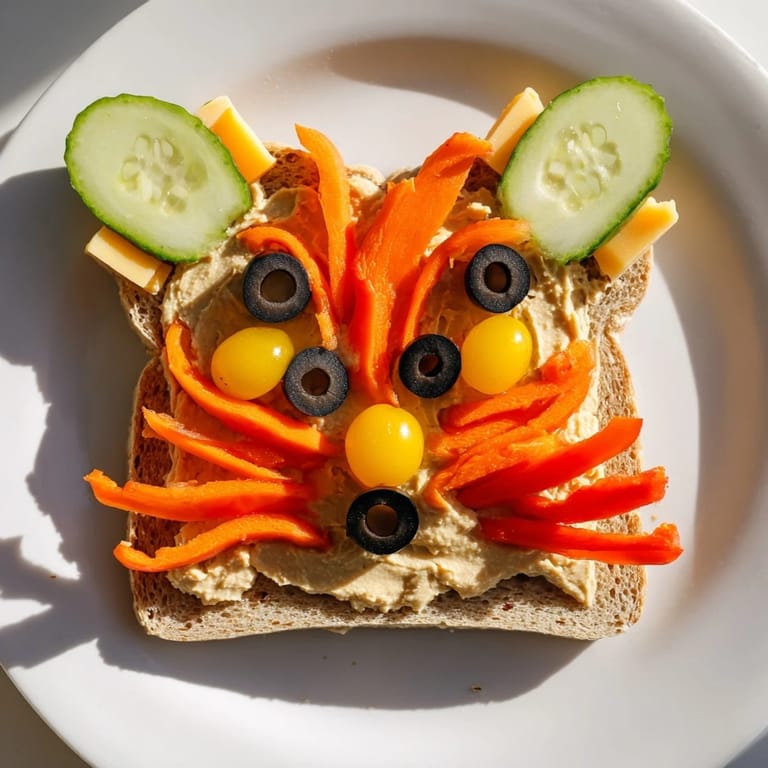 Easy-to-make Lion Lunch Board, showcasing a playful arrangement of healthy snacks for a creative meal.