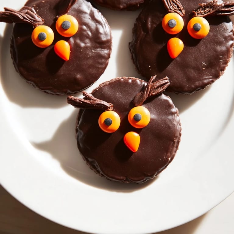 This festive Hoot Hoot Owl Treat Tray features chocolate bark “branches” for a delightful dessert spread.