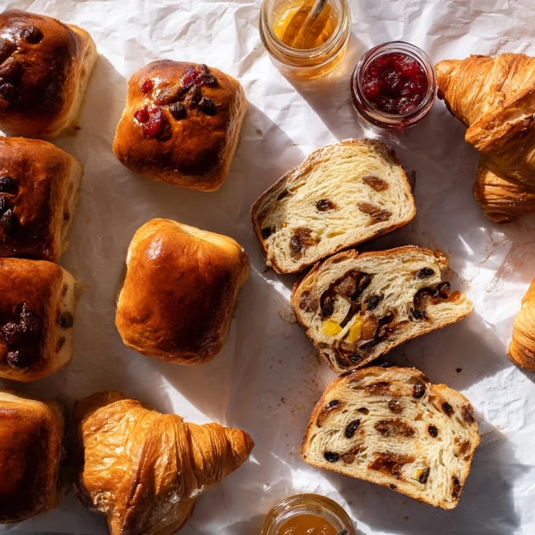 This Christmas brunch gift box features an enticing arrangement of pastries, cheeses, and fruit.