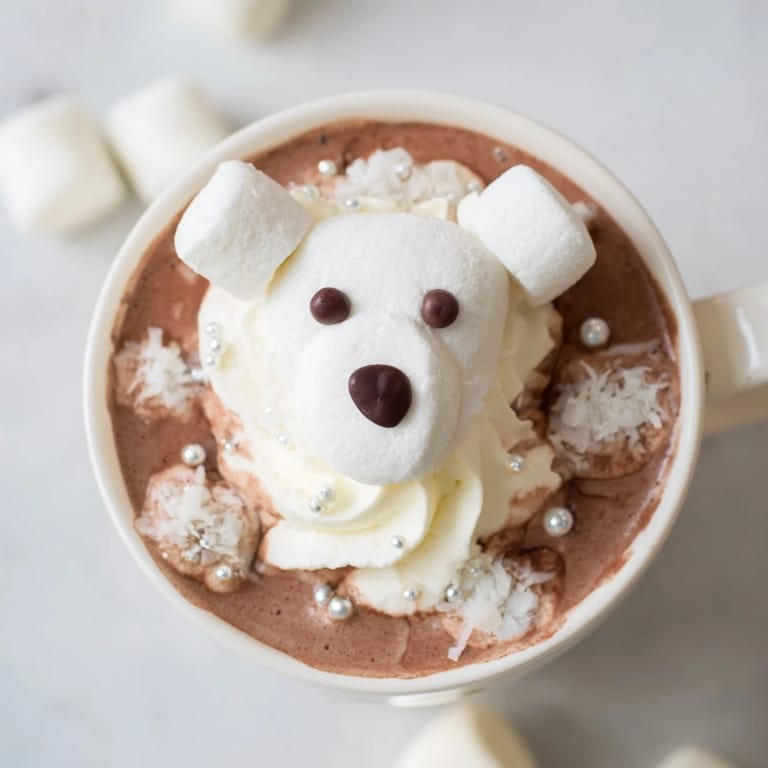 Festive dessert board image features a delicious Polar Bear Hot Chocolate platter with adorable marshmallow bears.