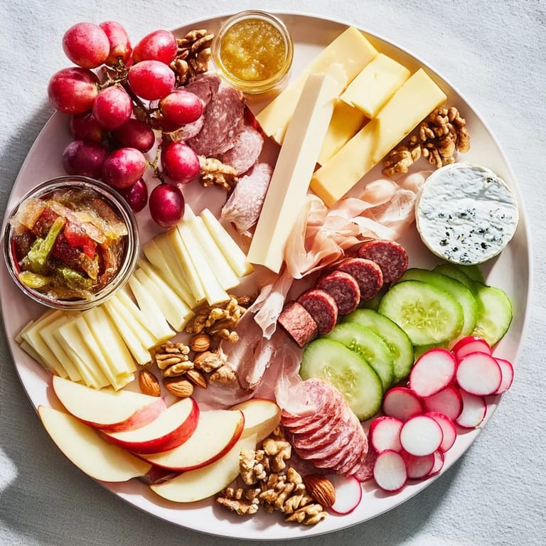 This delicious Cheval Heureux snack board shows off a colorful assortment perfect for entertaining guests with variety.