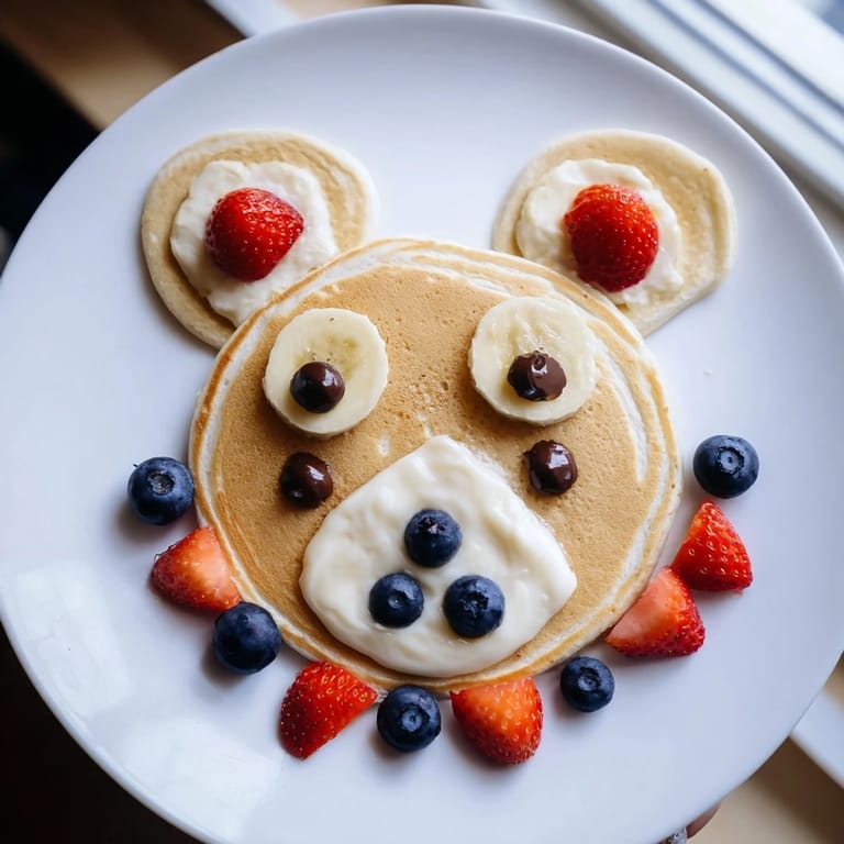 This brunch board displays delightful Polar Bear Pancakes with fresh berries and maple syrup.