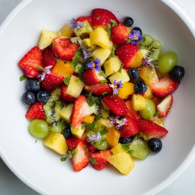 Vibrant Festive Bow Fruit Medley: a refreshing mixed fruit salad with colorful berries and mango.