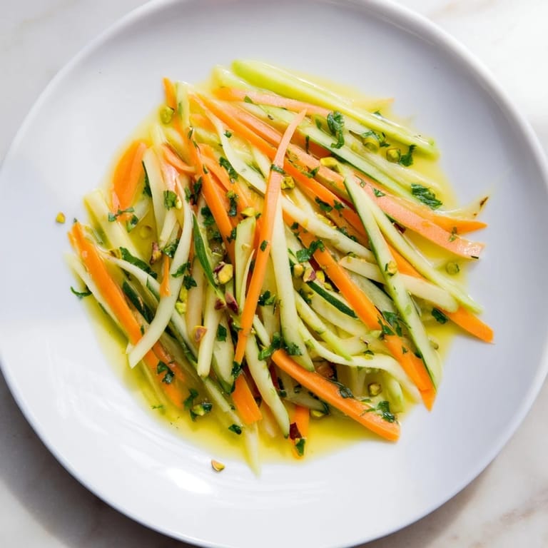 Fresh Citrus Carrot Ribbon Salad, glistening with a honey-lemon dressing, ready to eat and enjoy.