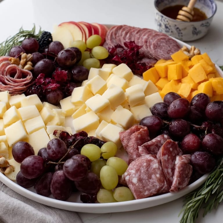 A vibrant Quick Charcuterie Snack Board overflowing with creamy cheeses, savory meats, and sweet berries for sharing.