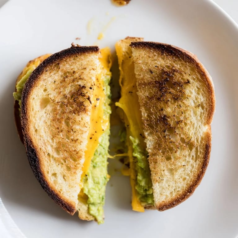Crispy sourdough hugging creamy avocado and cheese in a delicious Avocado Toast Grilled Cheese.