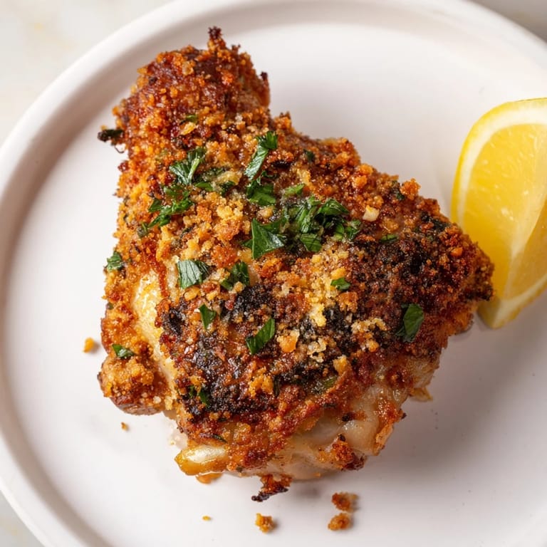 Oven-baked Crispy Garlic Chicken Thighs, showcasing the flavorful, crispy skin and juicy, tender meat.