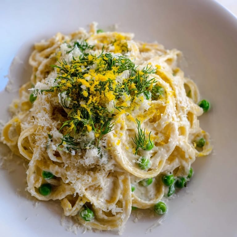 Beautiful close-up of Creamy Dill Pasta, ready to serve and enjoy for a delicious dinner.