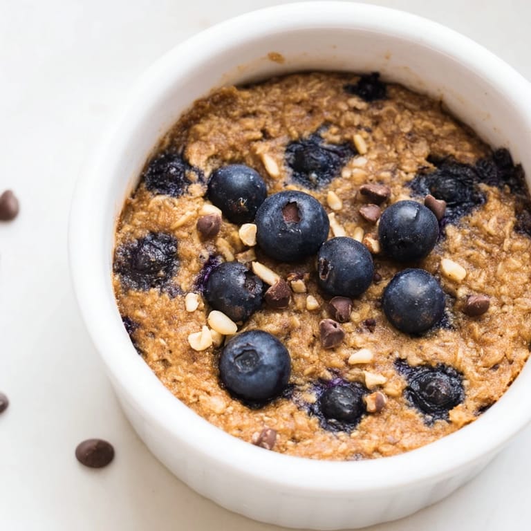 Warm blueberry baked oats with a beautiful crumb, perfect for a hearty and healthy morning start.
