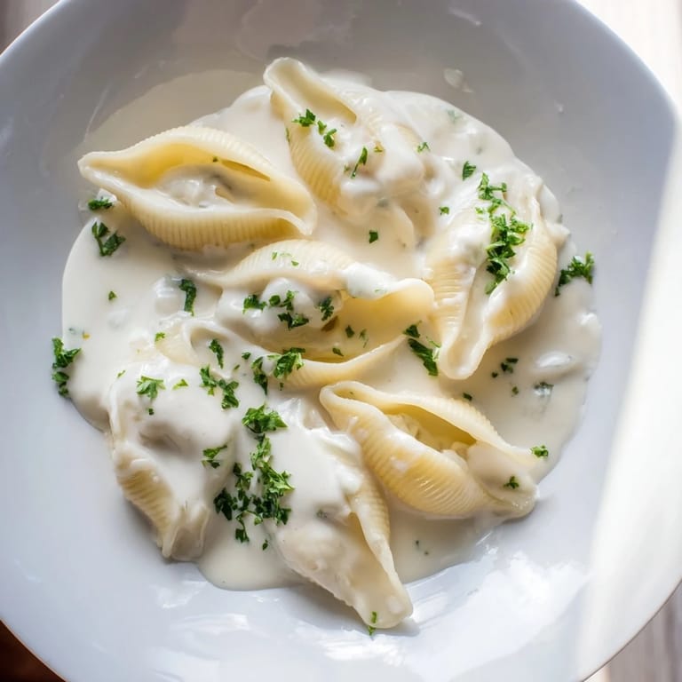 Warm and comforting high-protein mac & cheese, topped with fresh parsley for a tasty meal.