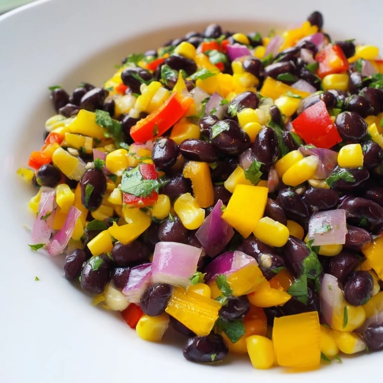 A close-up of a Southwest Black Bean Salad, showcasing fresh cilantro and colorful peppers.