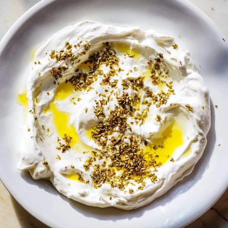 Close-up of freshly made Levantine labneh cheese, showcasing its smooth texture and rich flavor.
