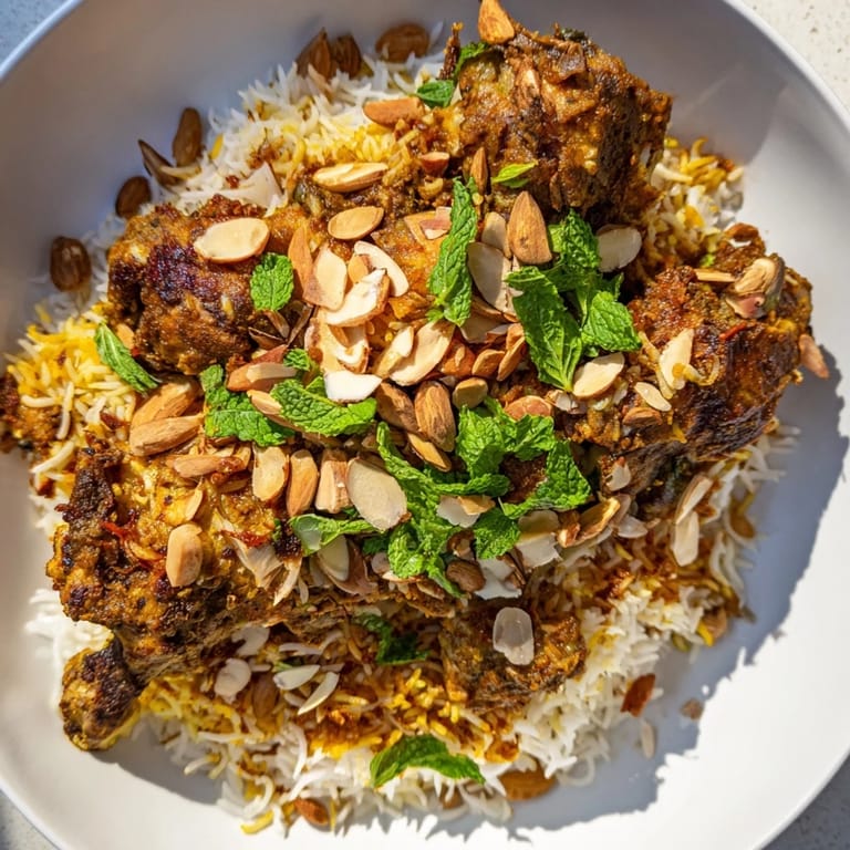 Close-up of Kuwaiti Biryani, showcasing fluffy rice and meltingly tender spiced meat, so delicious.