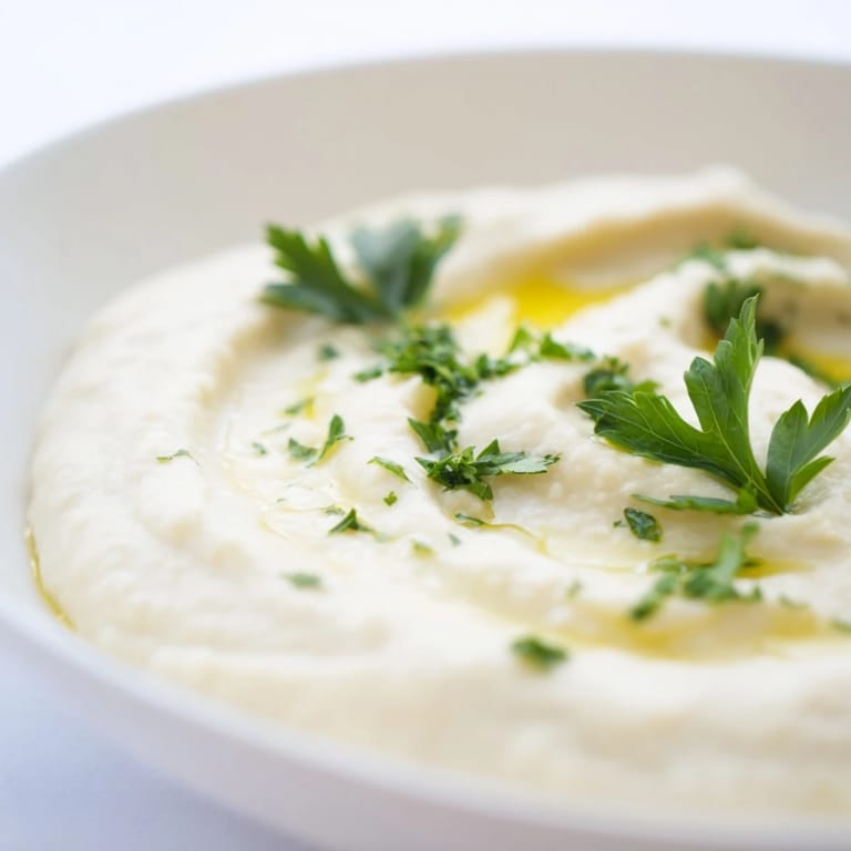 A close-up shot of the fresh and flavorful white bean dip, ready to be enjoyed.