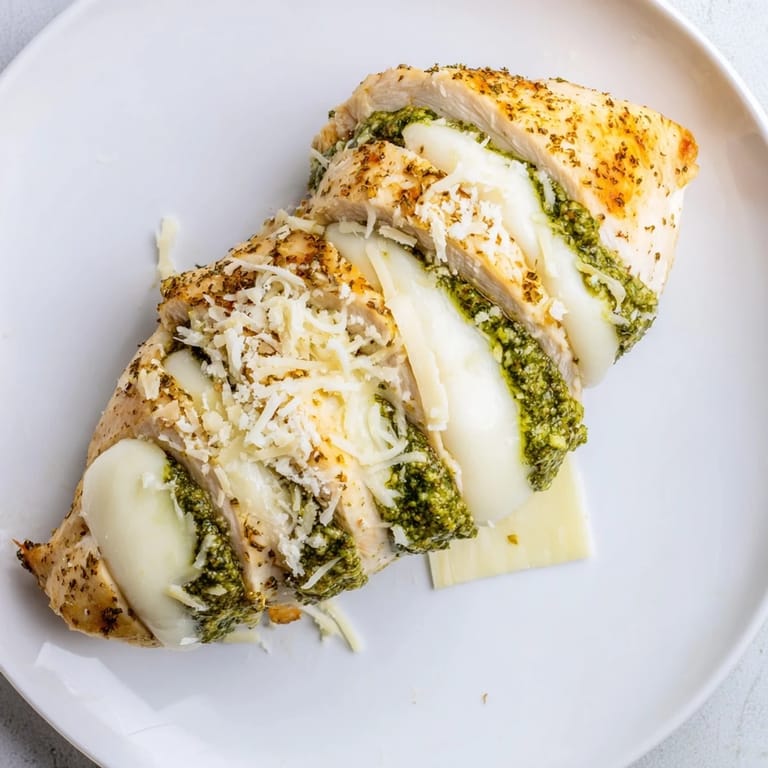 Mozzarella & Pesto Stuffed Chicken, oozing with creamy cheese and herbs, perfect for a flavorful Italian dinner.