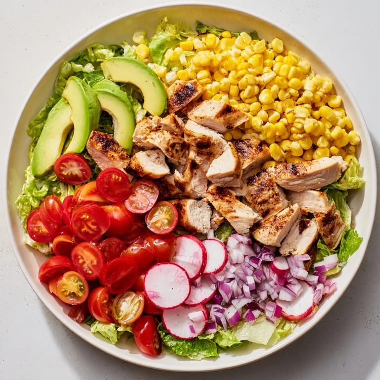 This hearty Roasted Corn & Chicken Chopped Salad is a picture of a healthy and delicious meal.