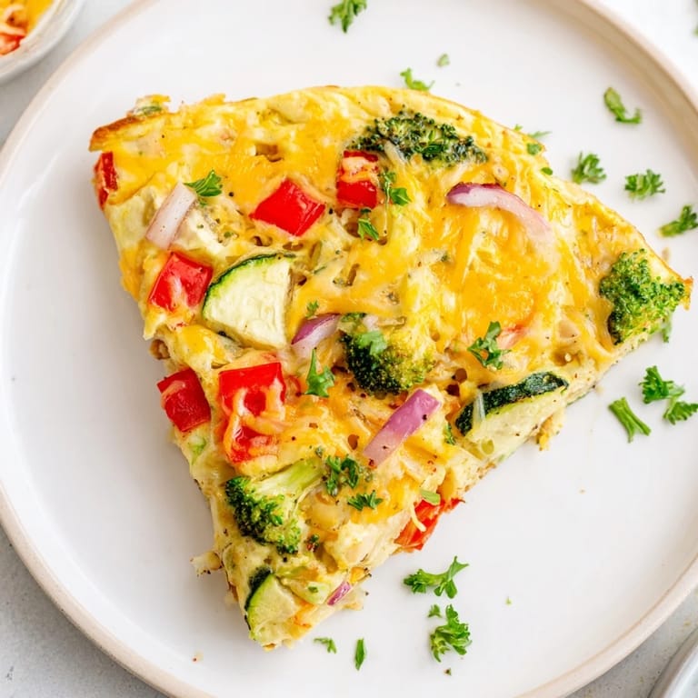 Un vegetable frittata garni de crudités colorées et de fromage fondant, parfait pour un brunch familial savoureux.