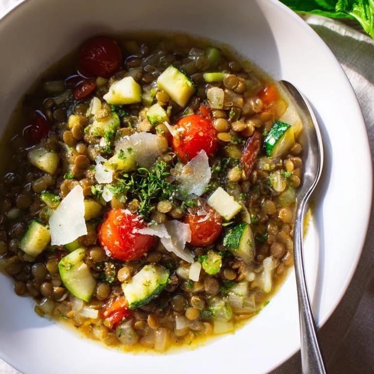 Casserole de lentilles et légumes, un gratin croustillant aux carottes, tomates cerises et champignons pour un repas végétarien.