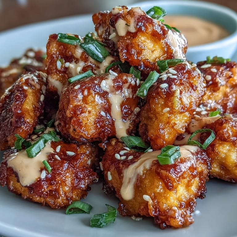 Succulents bouchées de saumon dorées à la poêle avec sauce bang bang onctueuse, servies avec une salade croquante pour une soirée d'apéro maison.