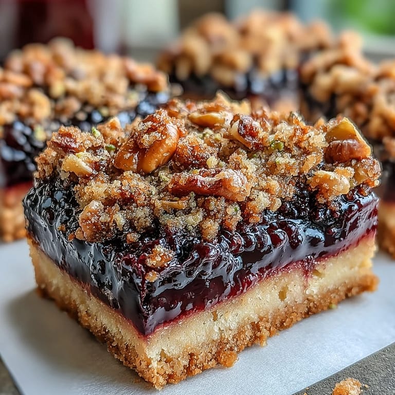 Image descriptive d'un dessert à base de noix de pistache et mûres, texture croustillante et garniture généreuse brillante.