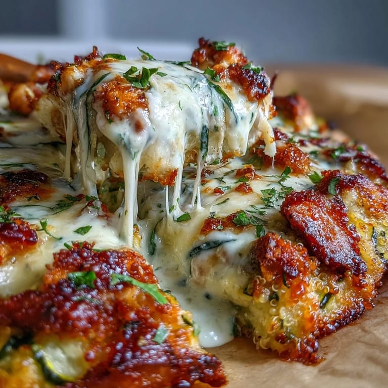 Présenté avec une touche de persil frais, ce High Protein Chicken Zucchini Bake affiche une texture savoureuse et des couleurs appétissantes.