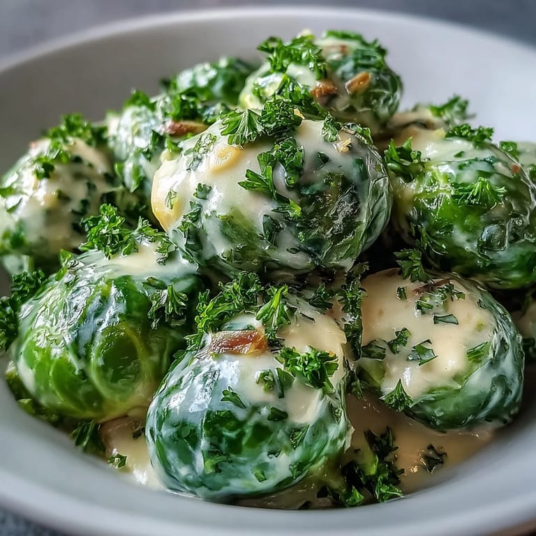 Plat végétarien allemand de Brussels sprouts en sauce onctueuse, parfait pour un repas familial rapide ou une garniture de Noël savoureuse.