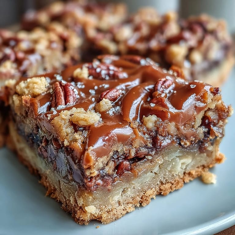 Barres tortues au chocolat et caramel fondant, sur un fond croustillant et caramélisé.