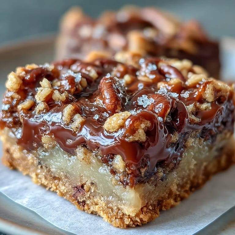 Succulentes barres tortues à déguster tièdes, avec des éclats de pécan et chocolat.