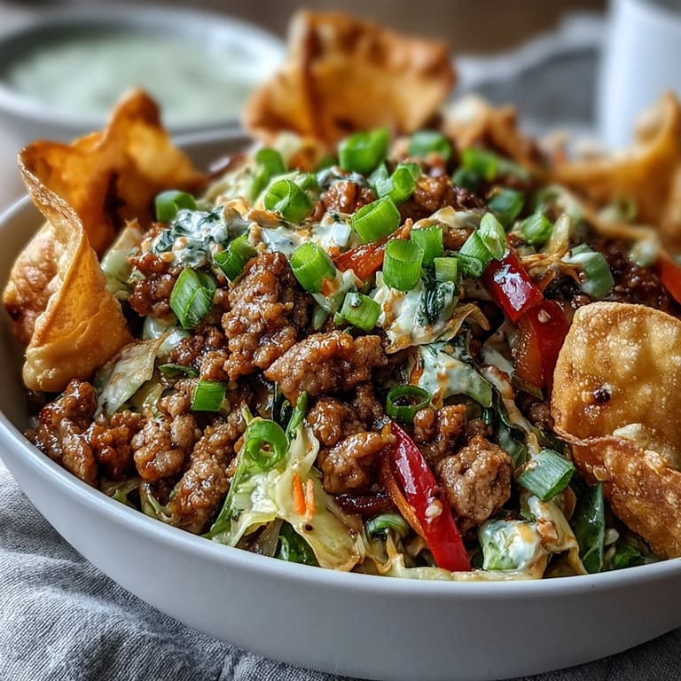 Bol déconstruit de Ranch Turkey & Veggie Egg Roll Bowls, présenté avec fines herbes et zestes de lime
