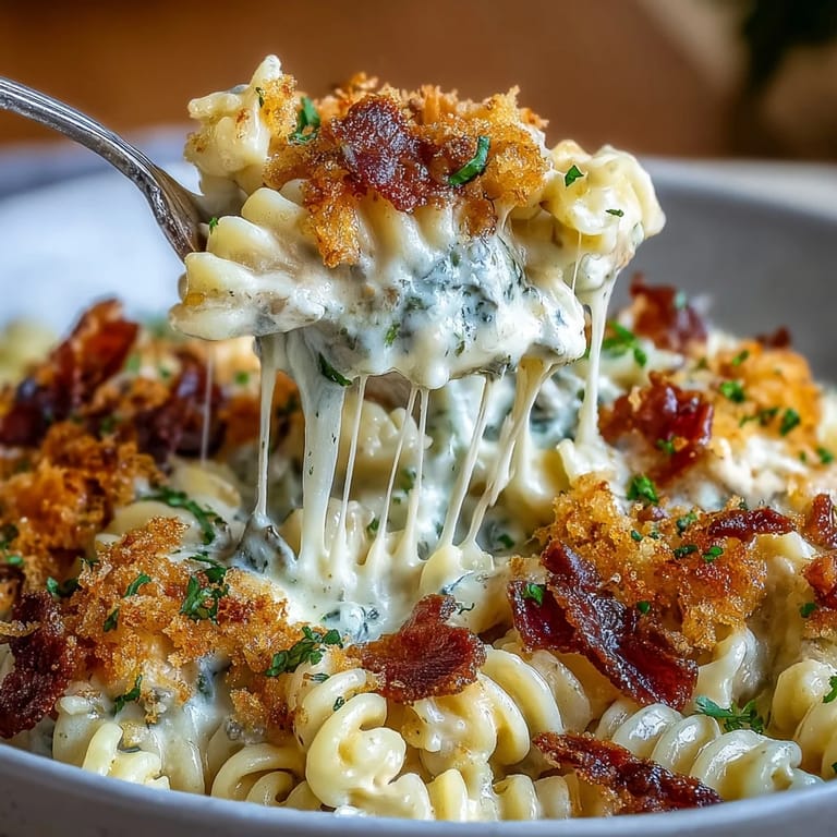 Close-up of Creamy Jalapeño Popper Chicken Pasta showcasing creamy sauce, tender shredded chicken, and golden toasted panko breadcrumbs.