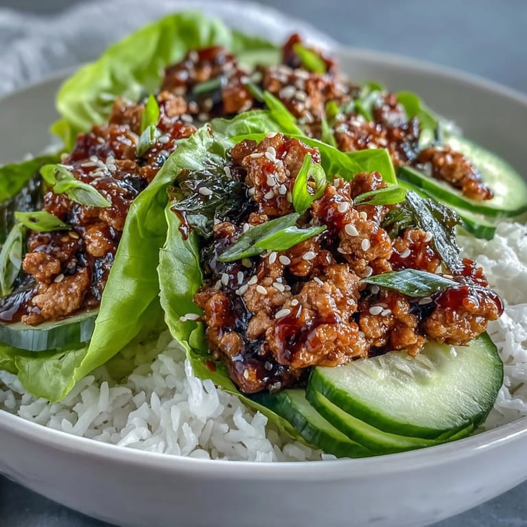 Sesame Turkey Lettuce Wrap Bowls garnis de dindonne épicée, concombre et riz parfumé.