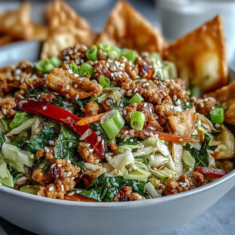 Bol savoureux de Turkey & Veggie Egg Roll au ranch, garni d'oignons verts et de cil frais.