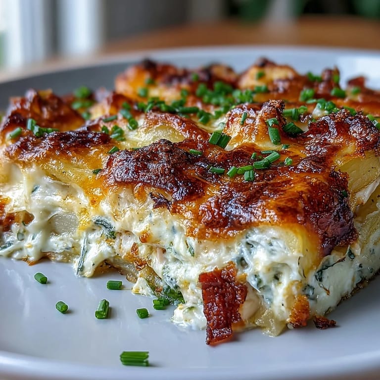 Fresh chives garnish the hot Creamy Ranch Chicken Potato Bake, served alongside a crisp salad.