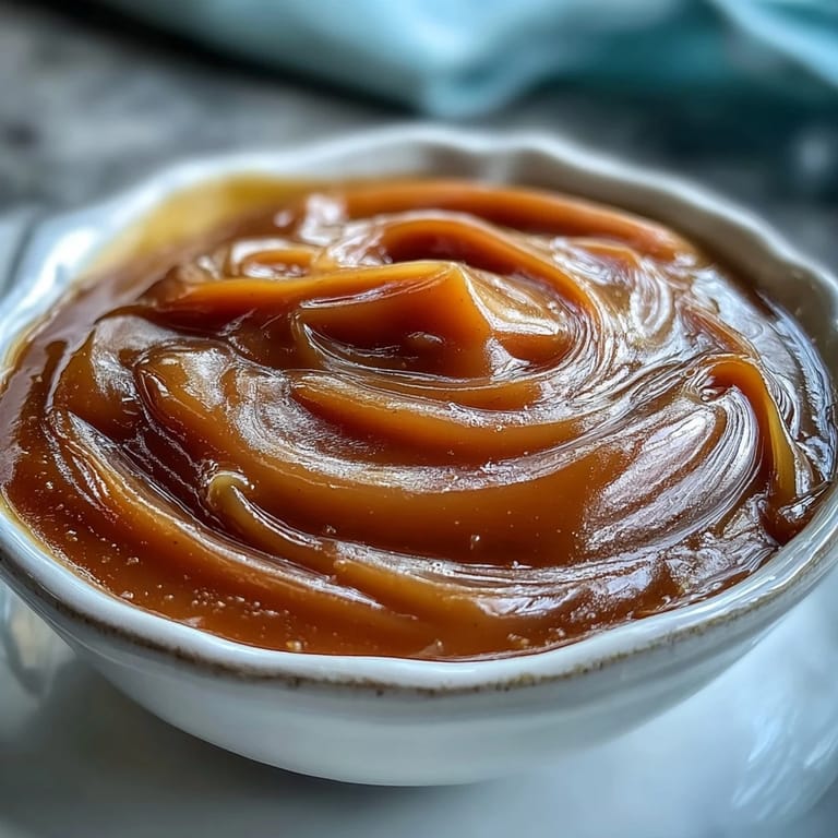 Dark amber Miso Caramel Sauce swirled on pancakes, topped with toasted sesame seeds and sea salt.