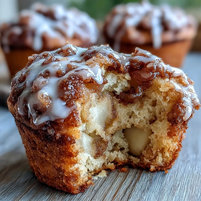 Apple Fritter Muffins dorés au four, saupoudrés de sucre glace et servis avec un café chaud.