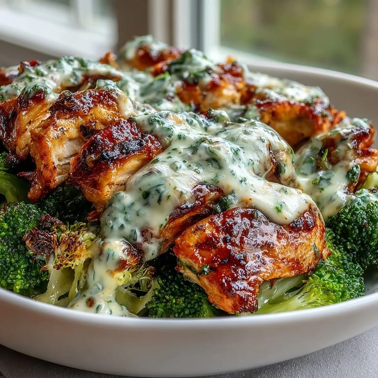 Assiette de Poulet Grillé et Brocoli avec Sauce Crémeuse à l'Ail, idéale pour préparation de repas keto.