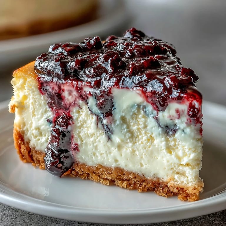 Vue aérienne d'un cheesecake au cassis nappé de coulis de fruits et de crème fouettée