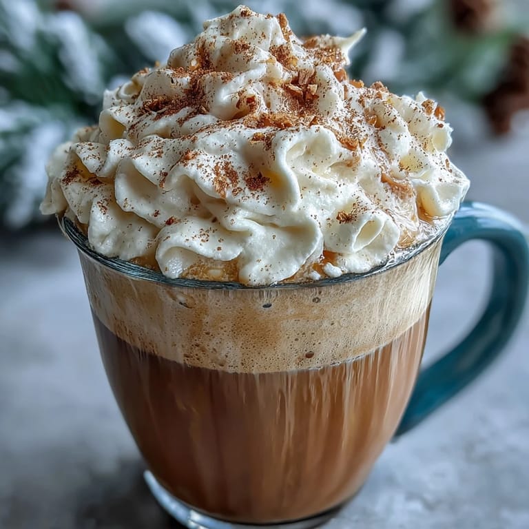 Latte chai de Noël réconfortant, servi dans une tasse festive avec crème fouettée épicée.