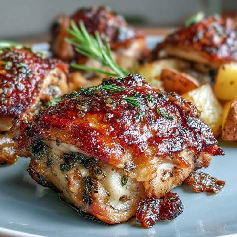 Cuisses de poulet juteuses au ranch, rôties avec légumes sur plaque pour un dîner facile et savoureux.  