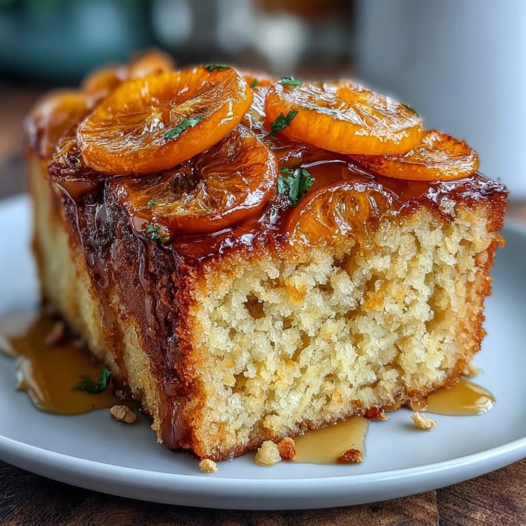 Un gâteau méditerranéen à l'huile d'olive et aux oranges confites, garni de farine d'amande et saupoudré de sucre glace.