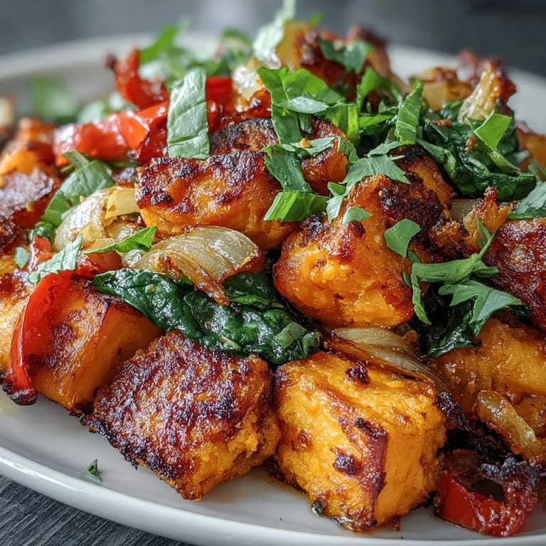 Colorful Sweet Potato and Orange Sheet Pan Breakfast Hash, featuring caramelized sweet potatoes, juicy oranges, and savory vegetables baked to perfection.