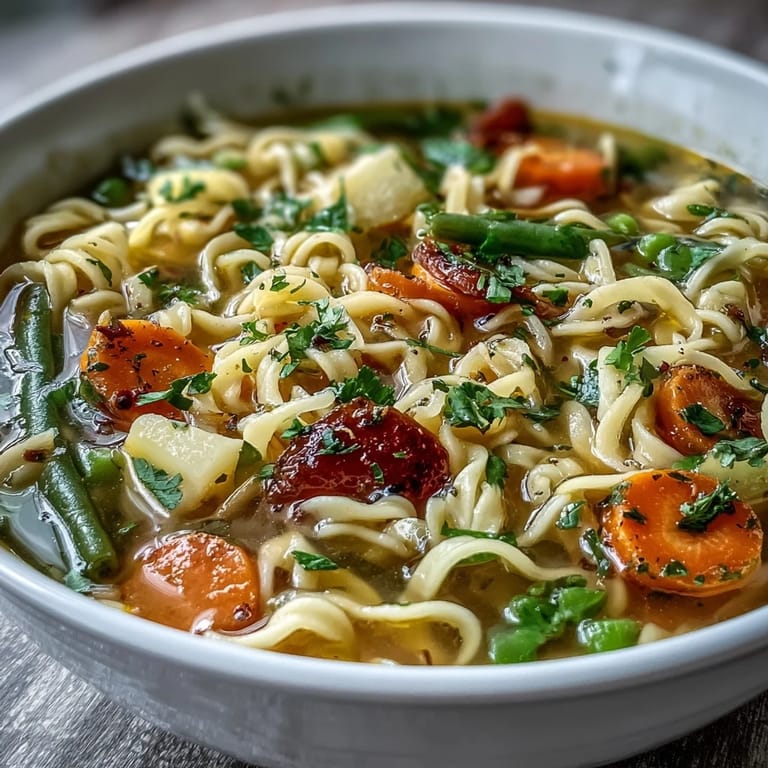 Bol fumant de soupe aux nouilles et légumes de saison, parfait pour se réchauffer lors des journées froides.