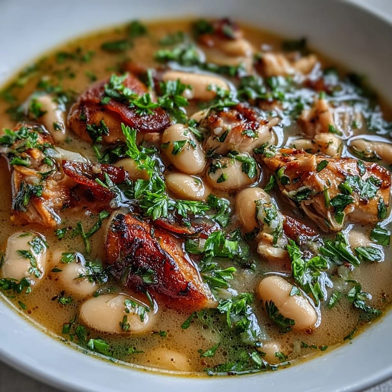 2. Bol fumant de soupe au dindon fumé et aux haricots blancs crémeux, aromatisé d'un mélange d'herbes fraîches.