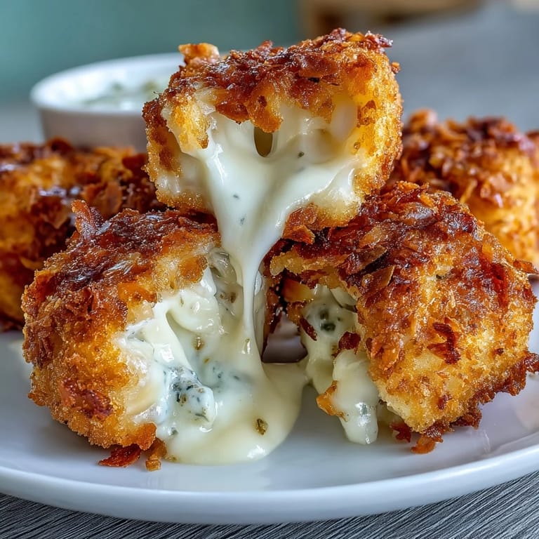 Bouchées dorées de croquettes de pommes de terre funéraires à la friteuse à air, avec une croûte croustillante de cornflakes et un cœur crémeux au cheddar.