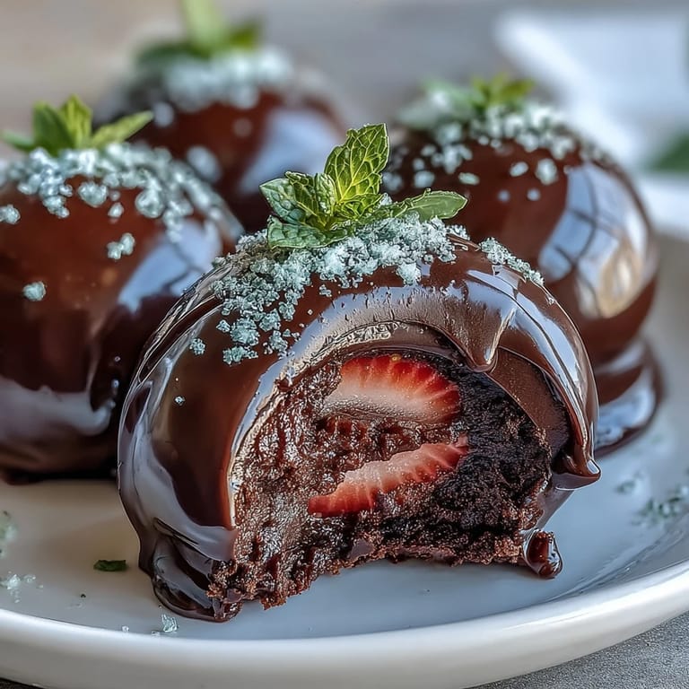 2. Decadent dark chocolate truffles infused with homemade strawberry purée, elegantly finished with a shimmering touch of edible gold dust.  