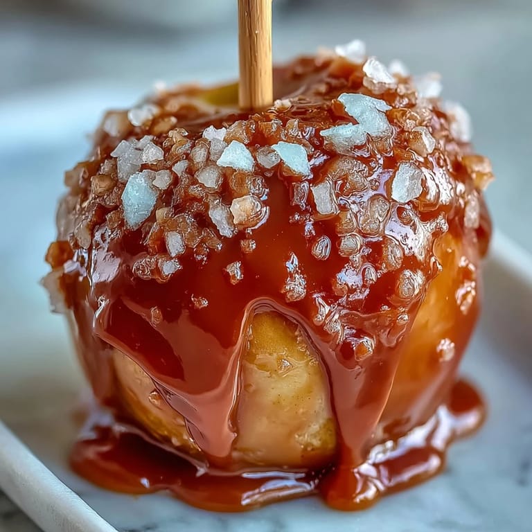 Des pommes croquantes trempées dans un caramel riche et beurré, saupoudrées de sel de mer feuilleté pour un équilibre parfait entre sucré et salé.