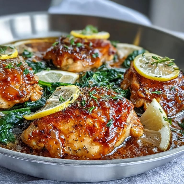 Orzo au citron avec poulet et épinards dans une casserole, un repas réconfortant et lumineux, parfait pour un dîner facile et savoureux.
